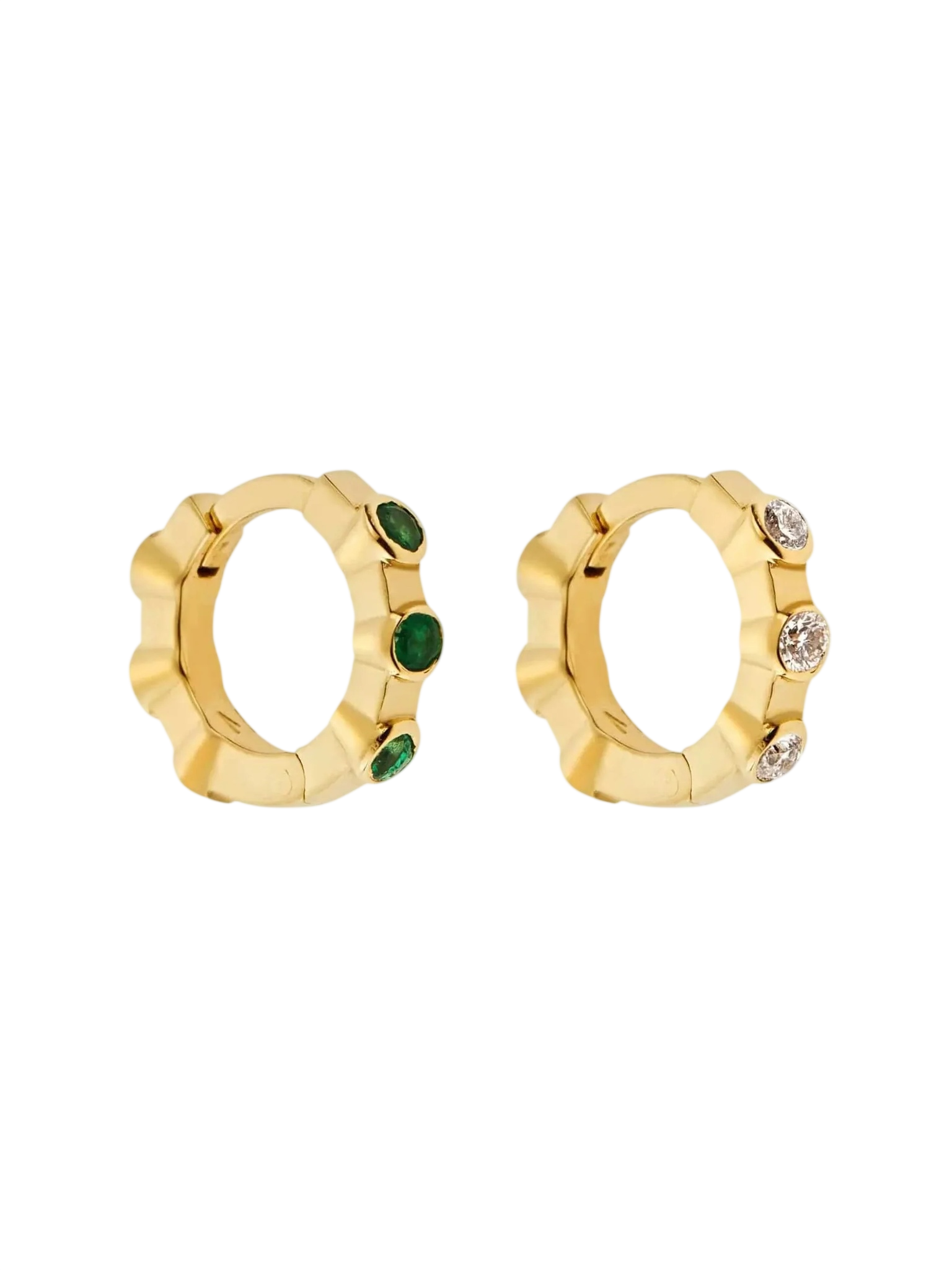 Stepping Stone Midi Hoops Diamond & Emerald